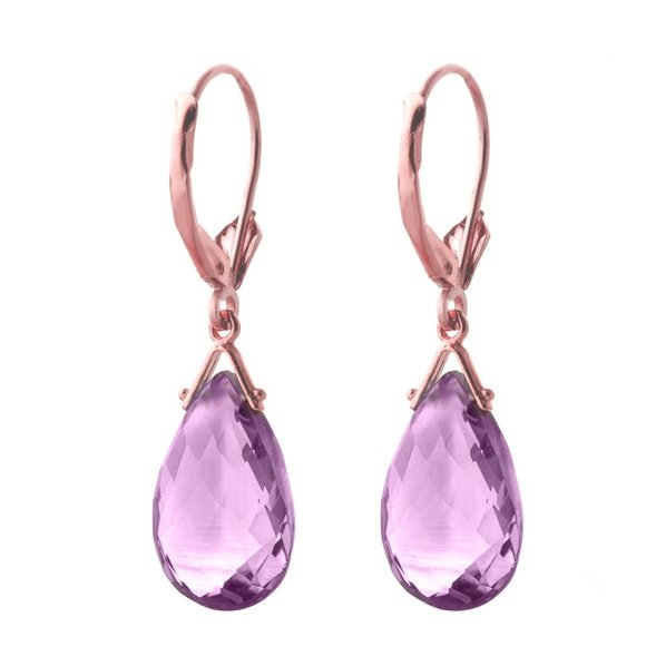 14K. GOLD LEVERBACK EARRING W BRIOLETTE AMETHYSTS - Picture 3 of 6